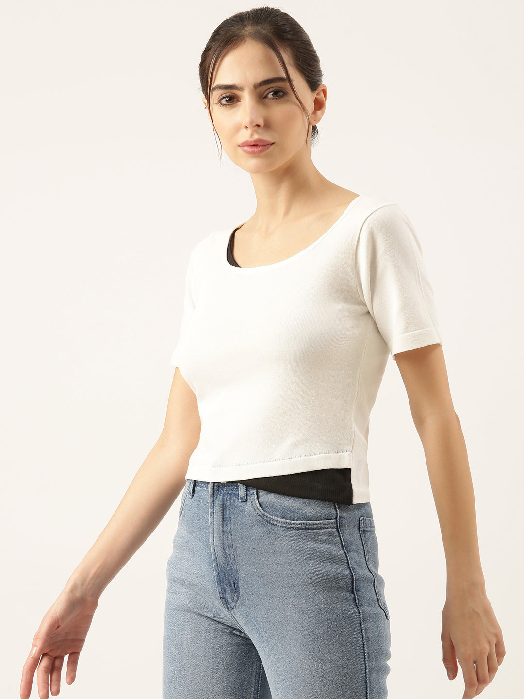 Women Solid White Fitted Top