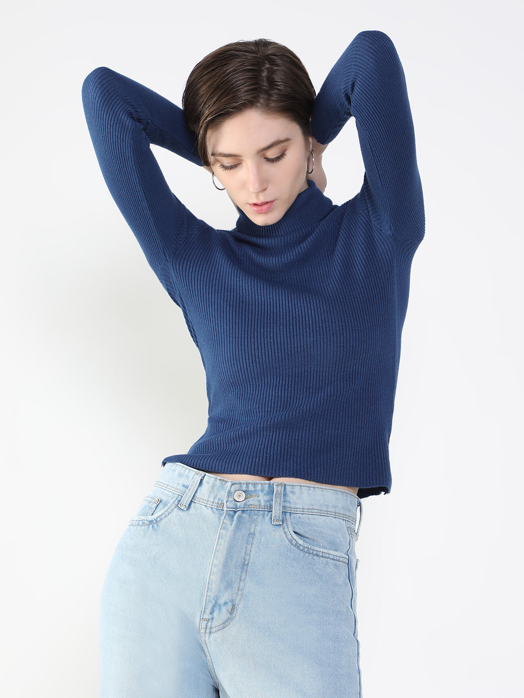 Women's Solid Blue Fitted Top