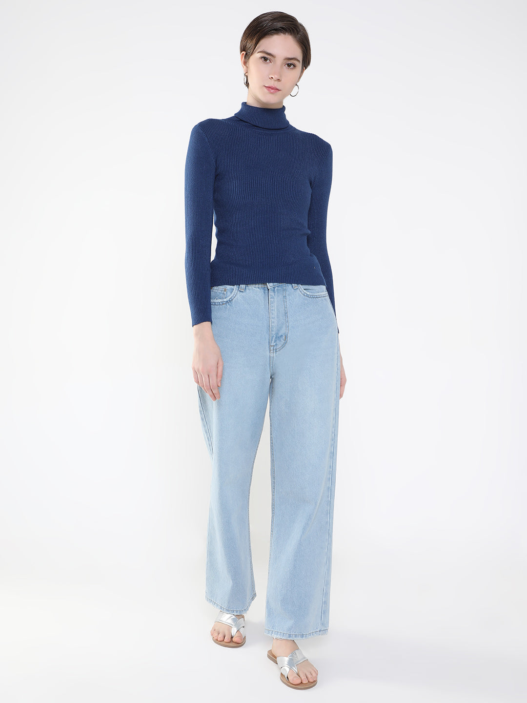 Women's Solid Blue Fitted Top