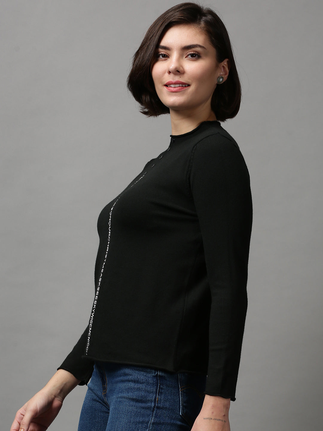 Women Solid Black Sweater