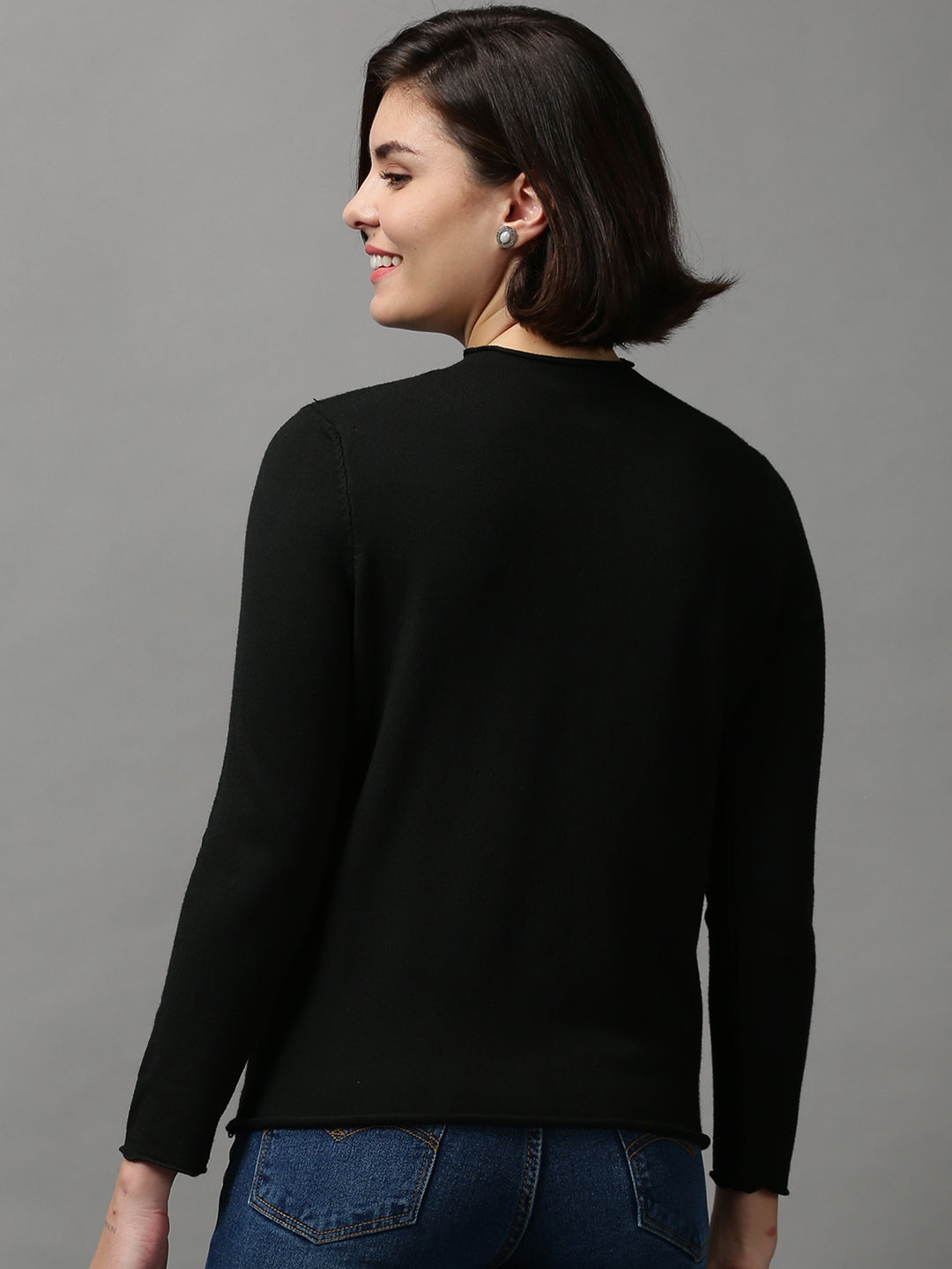 Women Solid Black Sweater