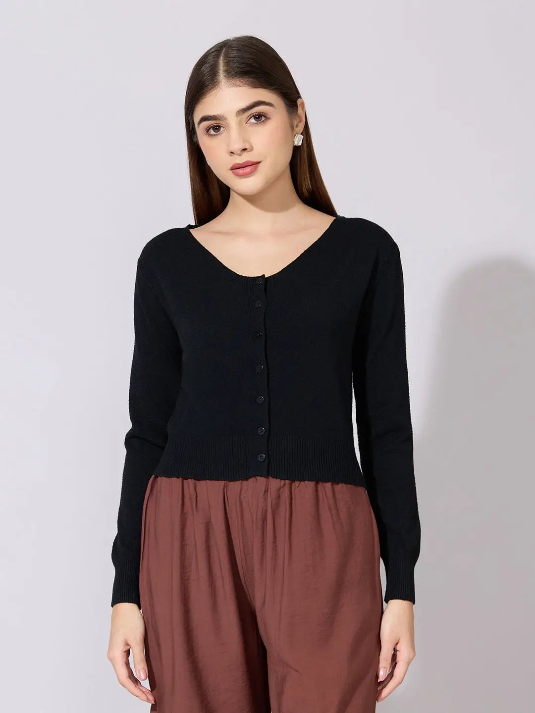 Women's Knit Black Button-Down Top - from SHOWOFFFF