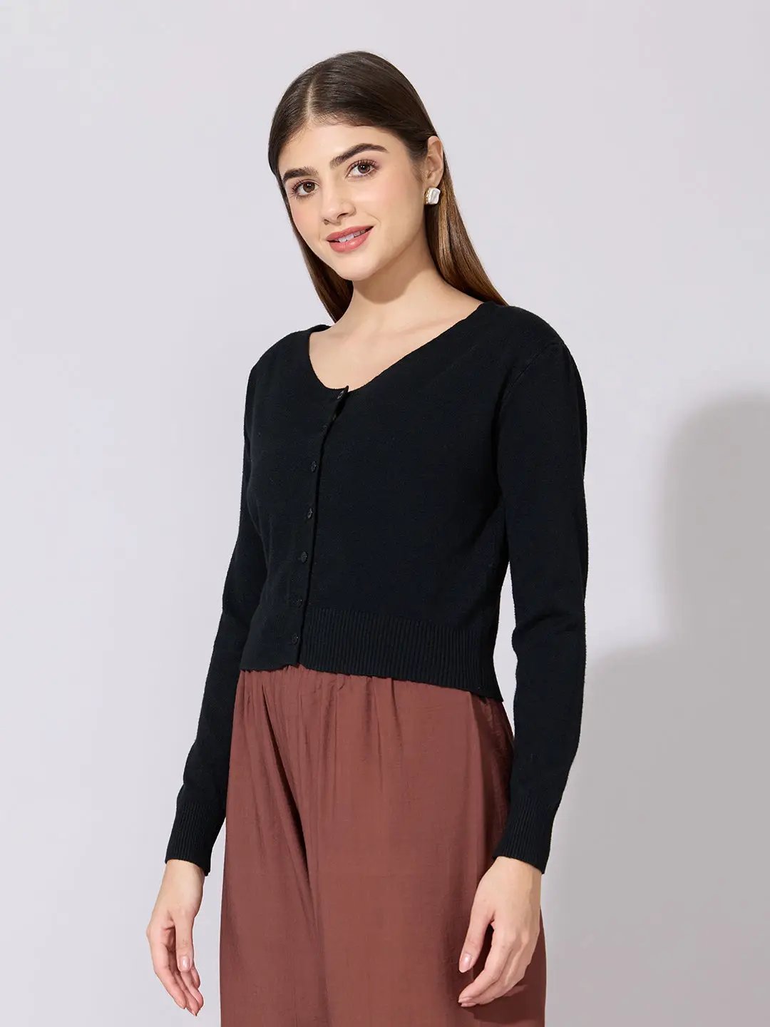Women's Knit Black Button-Down Top - from SHOWOFFFF