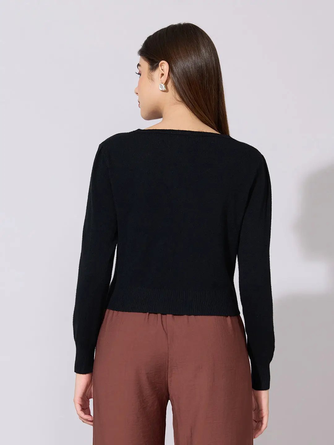 Women's Knit Black Button-Down Top - from SHOWOFFFF