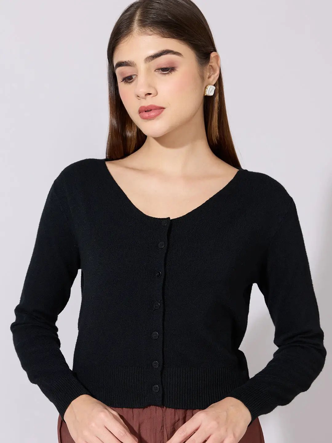Women's Knit Black Button-Down Top - from SHOWOFFFF