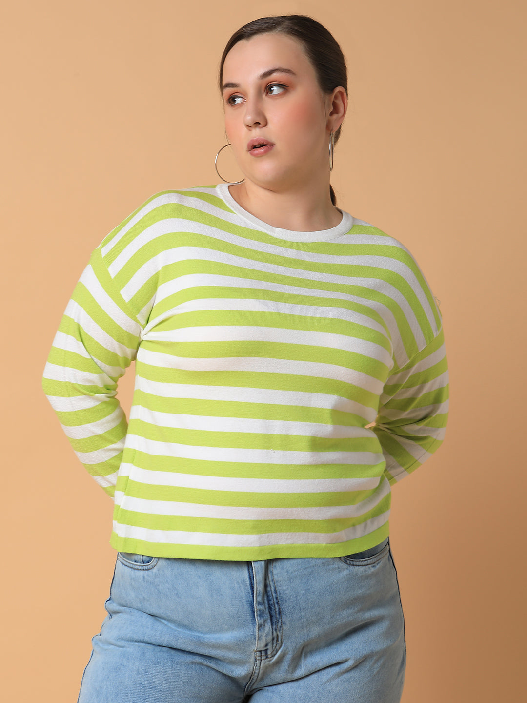 Women Striped Green Top