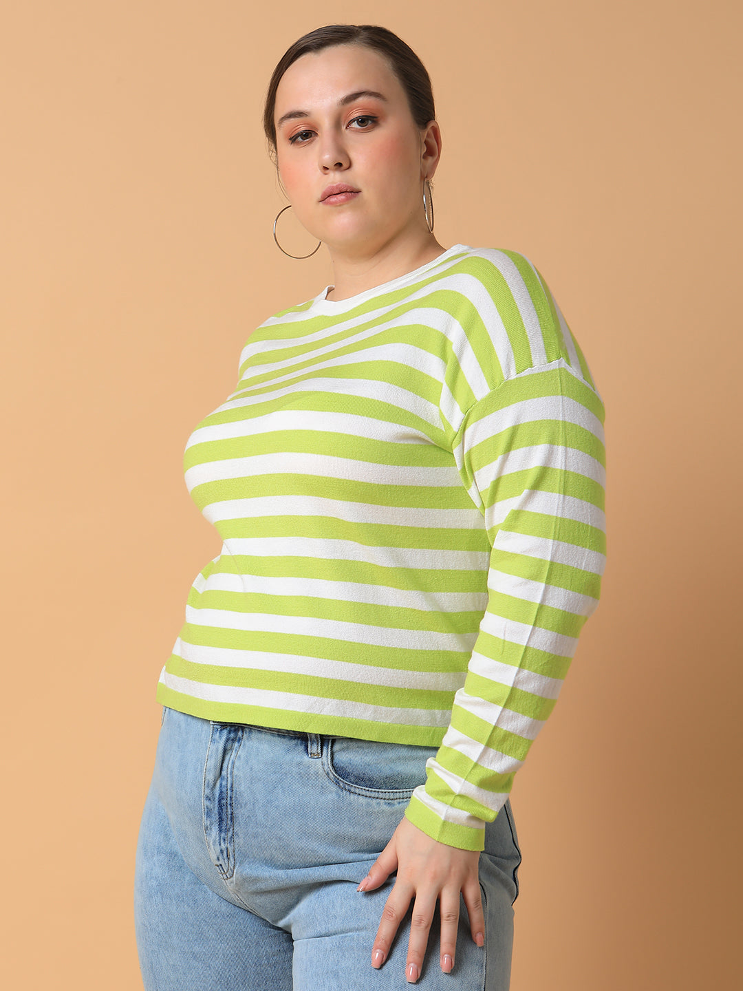 Women Striped Green Top