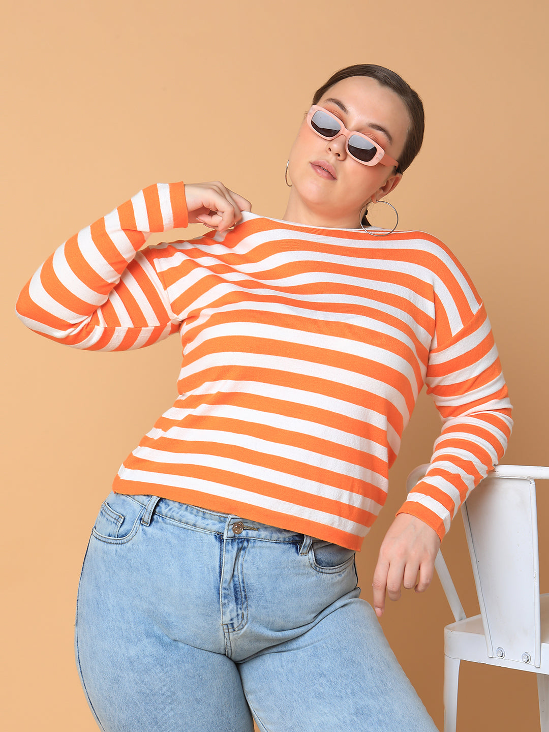 Women Striped Orange Top