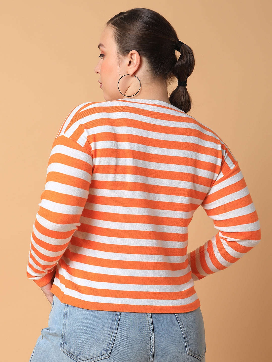 Women Striped Orange Top