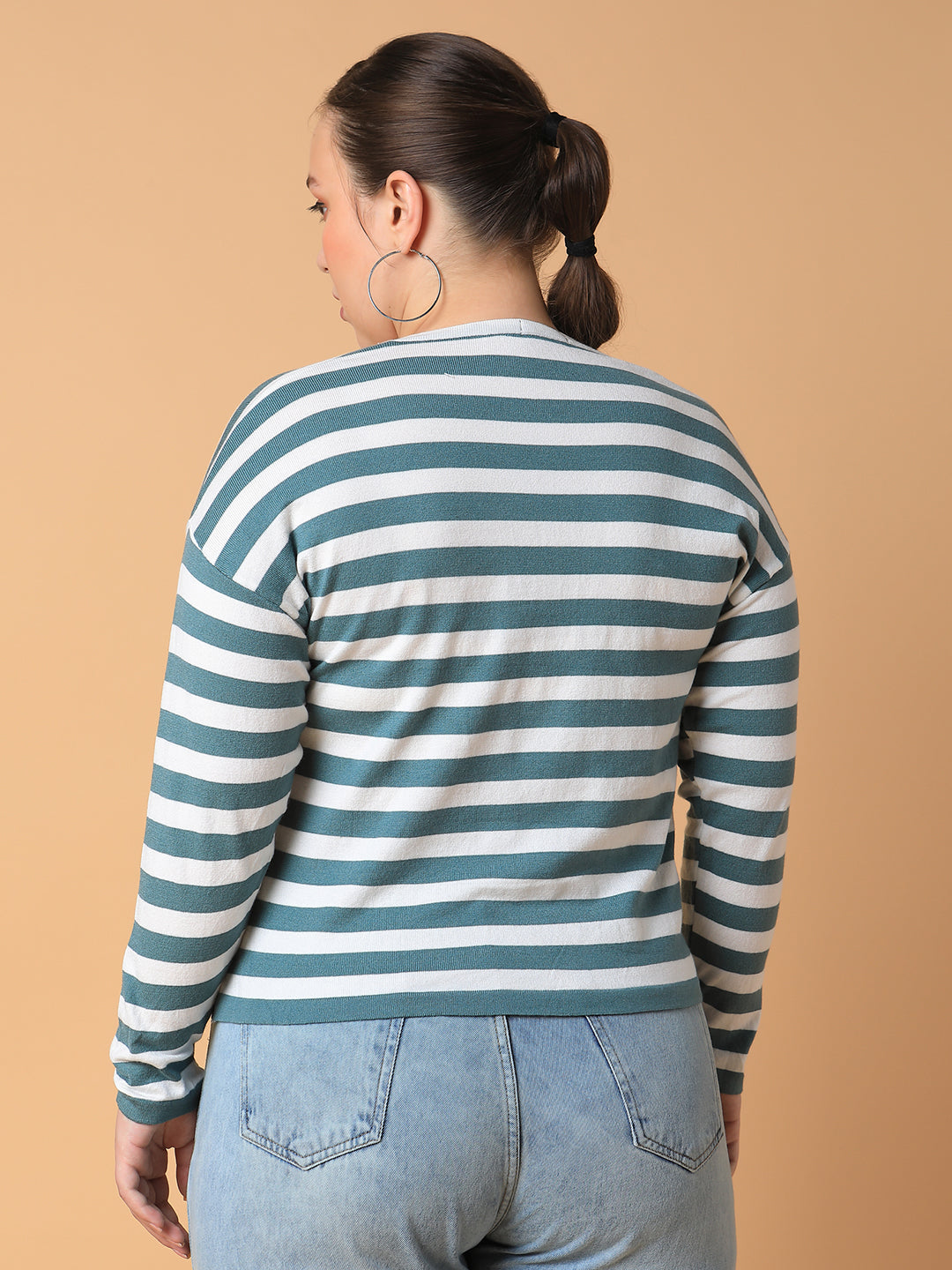 Women Striped Teal Top