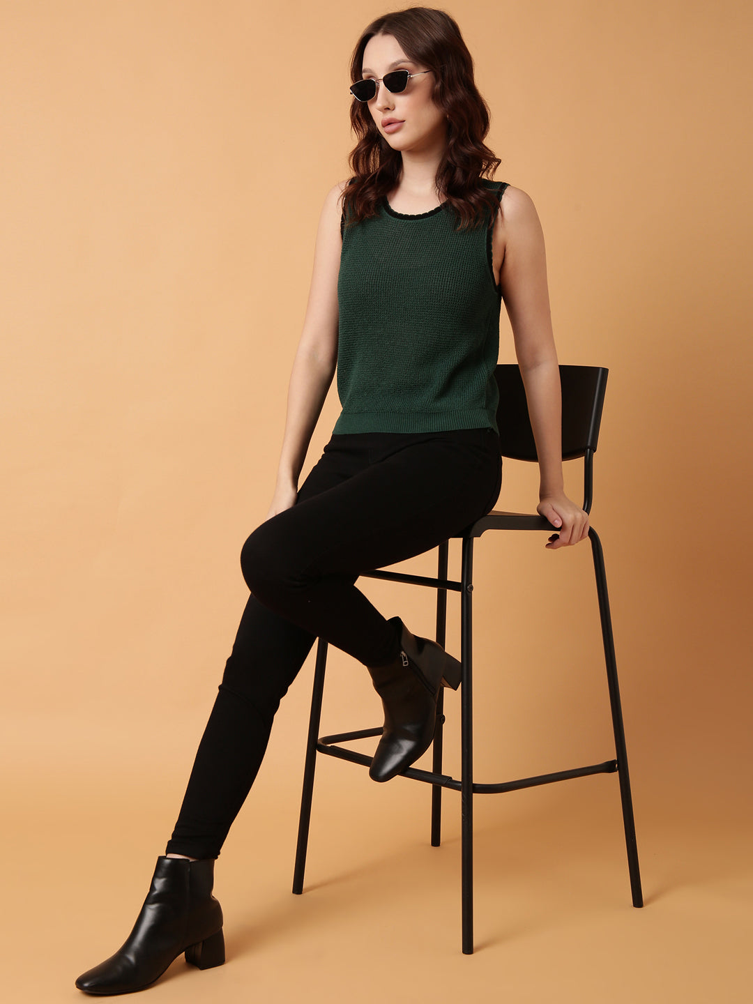 Women Green Solid Top