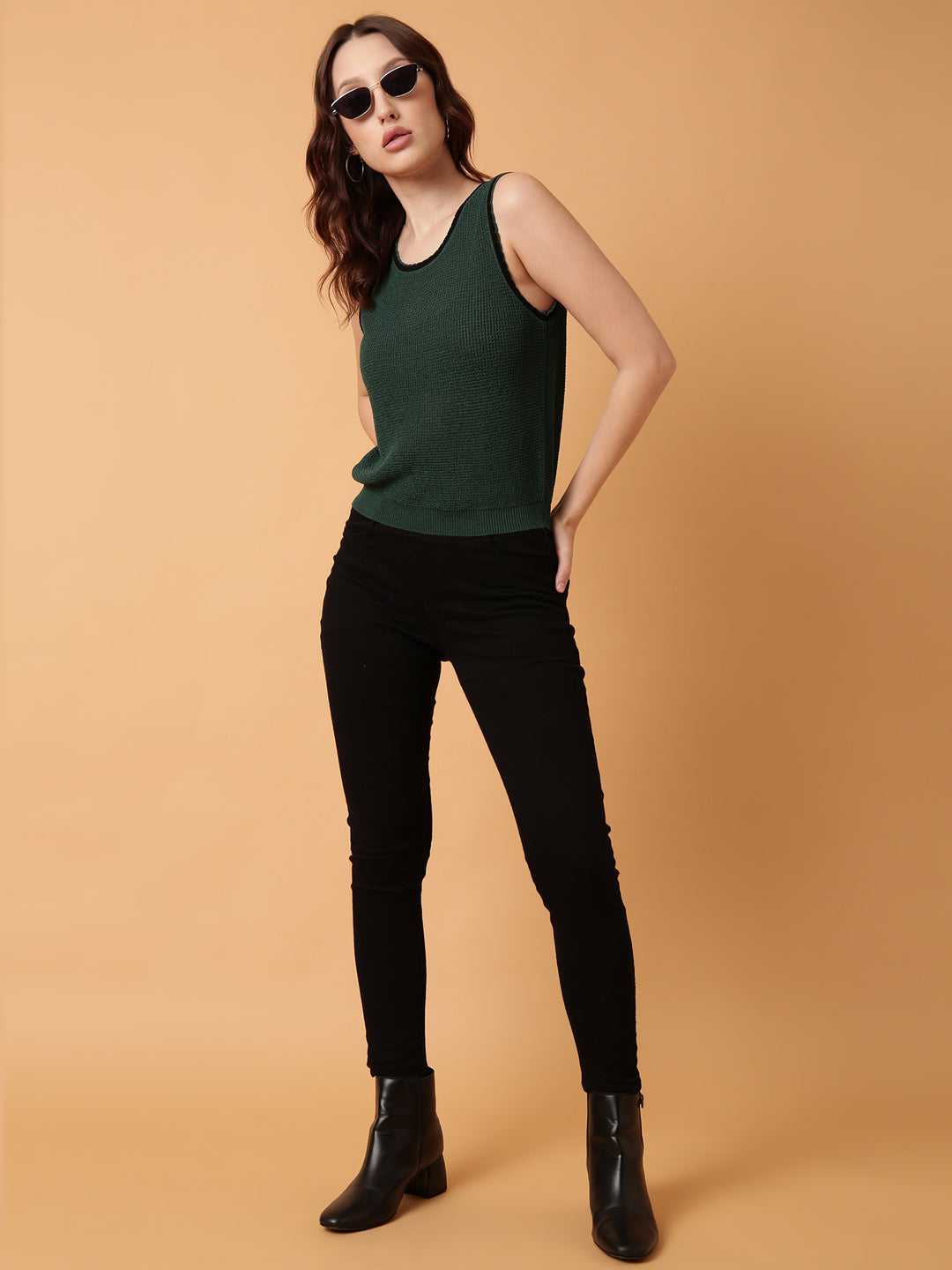 Women Green Solid Top