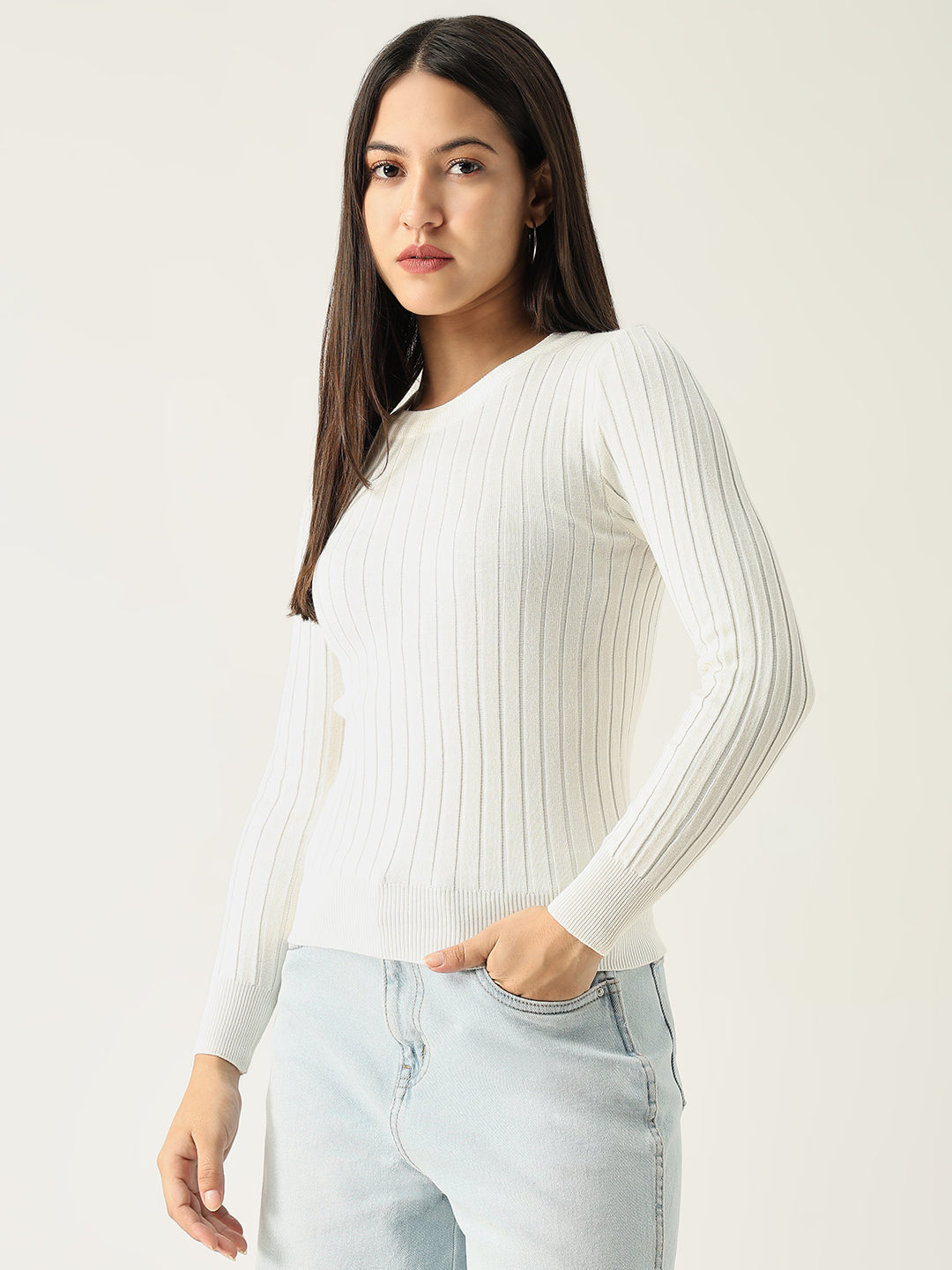 Women Solid White Fitted Top