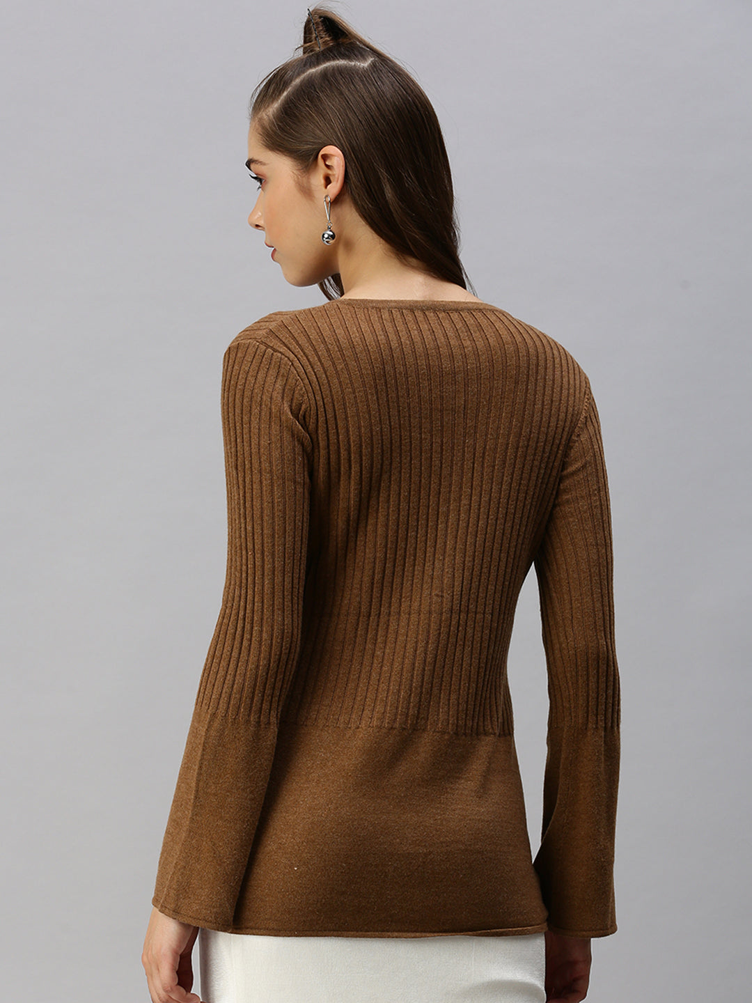 Women Solid Camel Brown Fitted Top