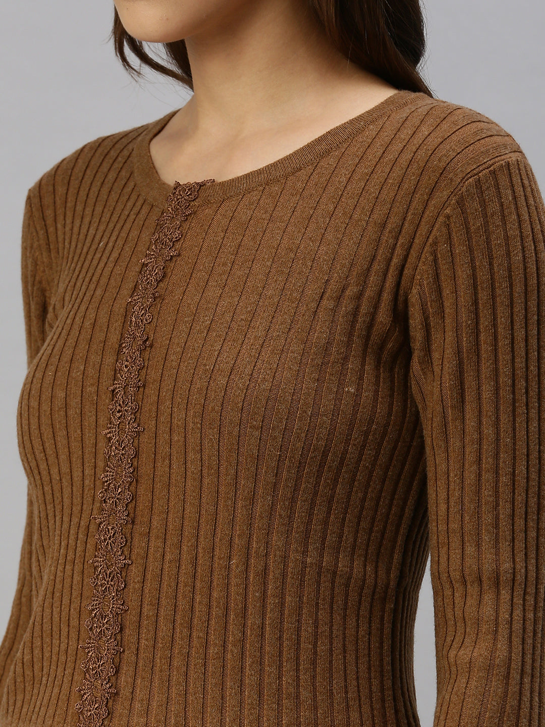 Women Solid Camel Brown Fitted Top