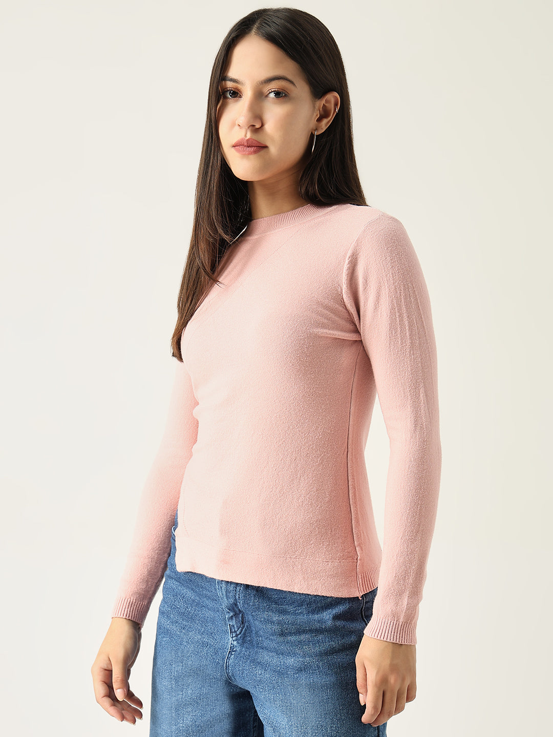 Women Solid Pink Fitted Top