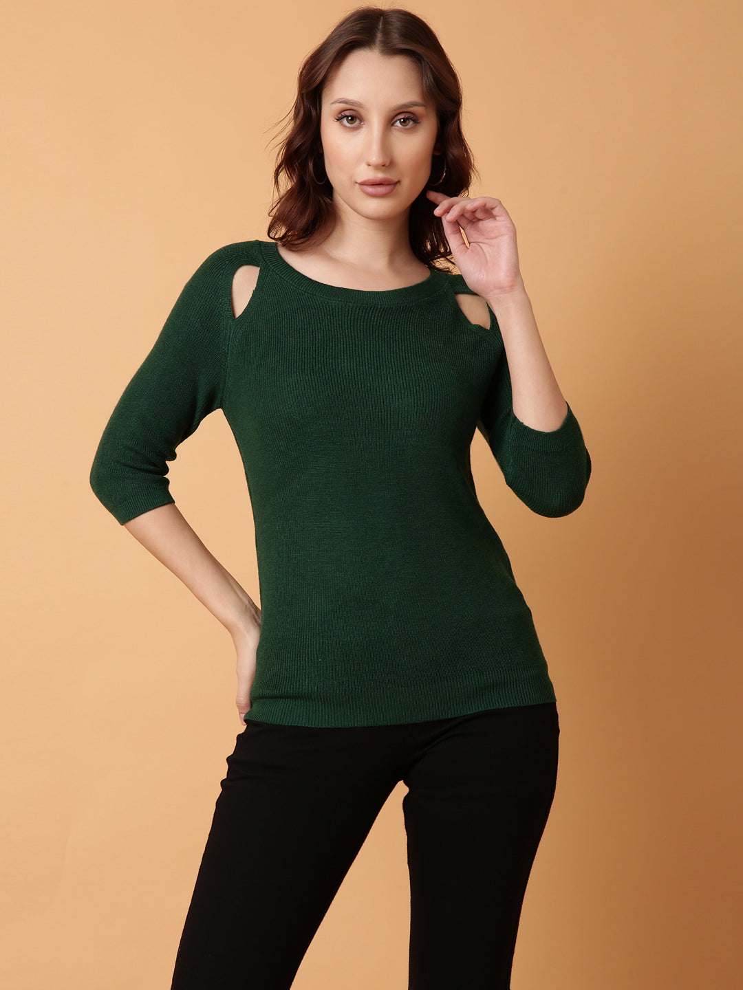 Women Green Solid Fitted Top