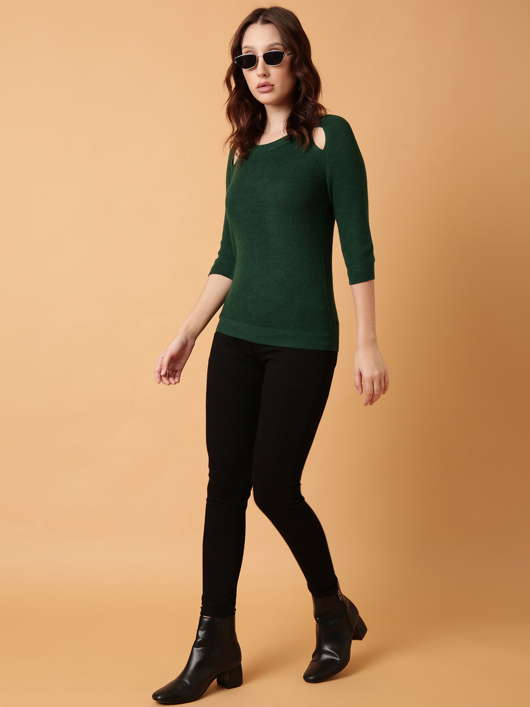 Women Green Solid Fitted Top