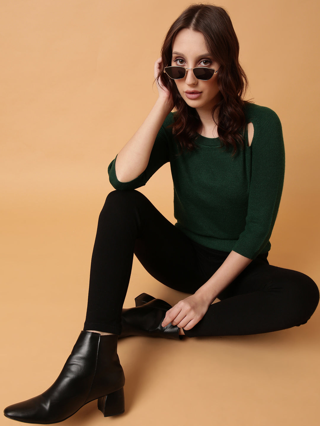 Women Green Solid Fitted Top