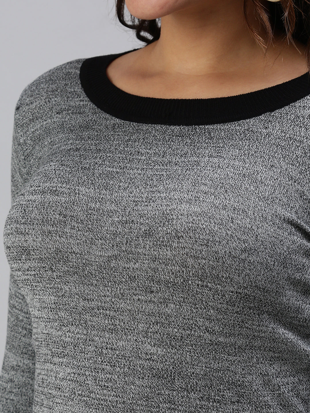 Women High Neck Solid Grey Fitted Top