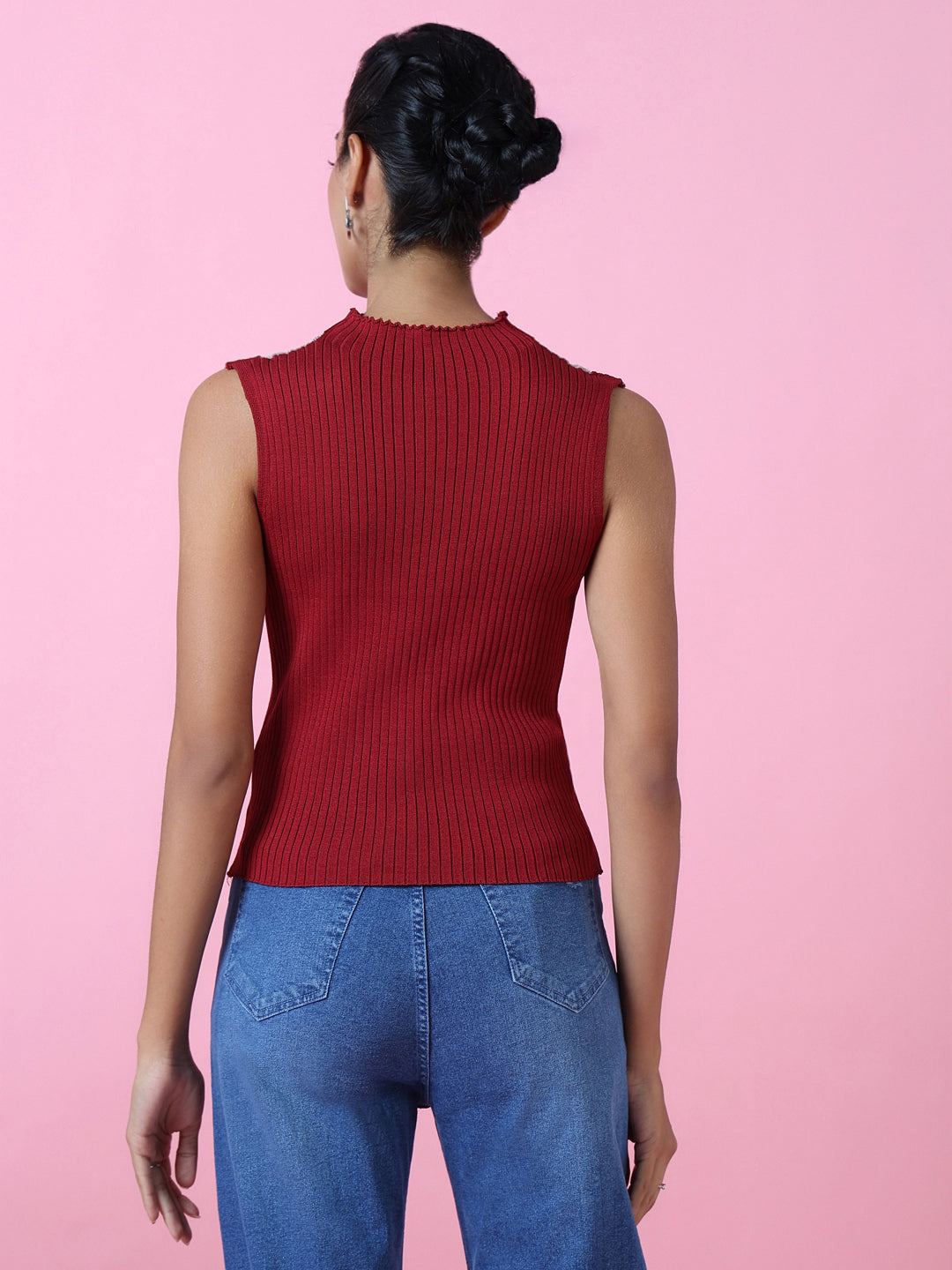 Women Red Solid Fitted Top