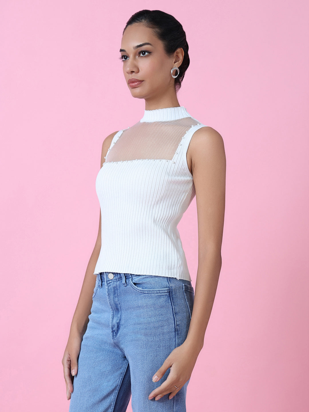 Women White Solid Fitted Top