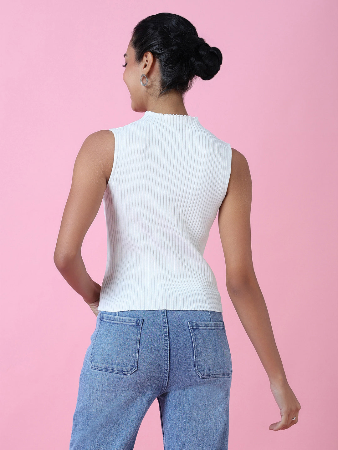 Women White Solid Fitted Top