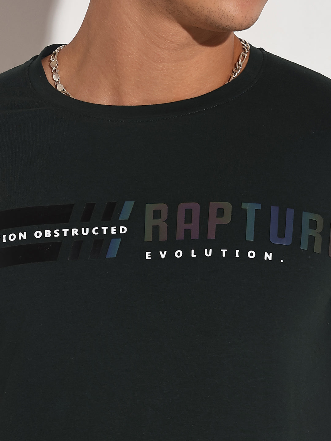 Men's Typography Green Round Neck Regular Fit T-Shirt