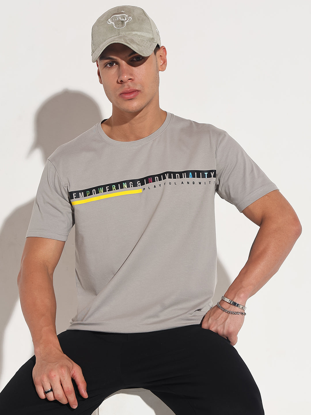 Men's Typography Grey Round Neck Regular Fit T-Shirt