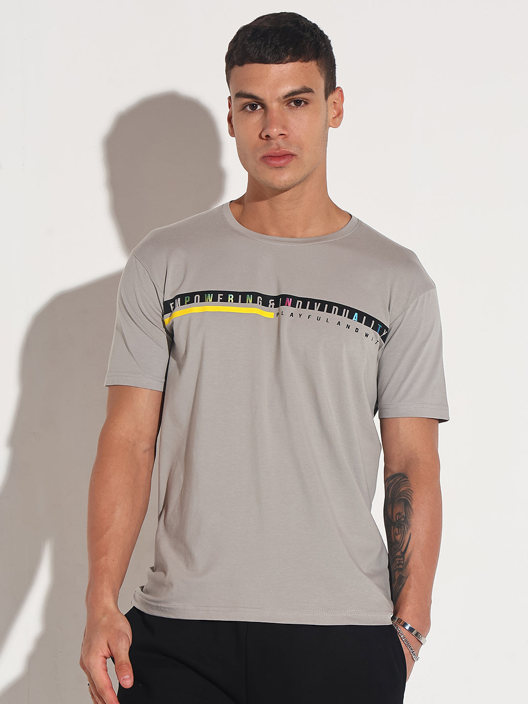 Men's Typography Grey Round Neck Regular Fit T-Shirt