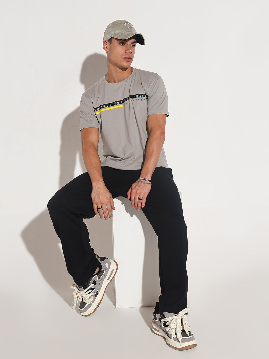 Men's Typography Grey Round Neck Regular Fit T-Shirt