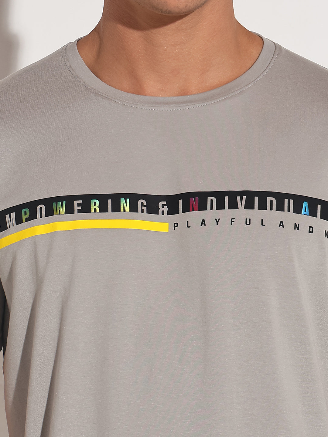 Men's Typography Grey Round Neck Regular Fit T-Shirt