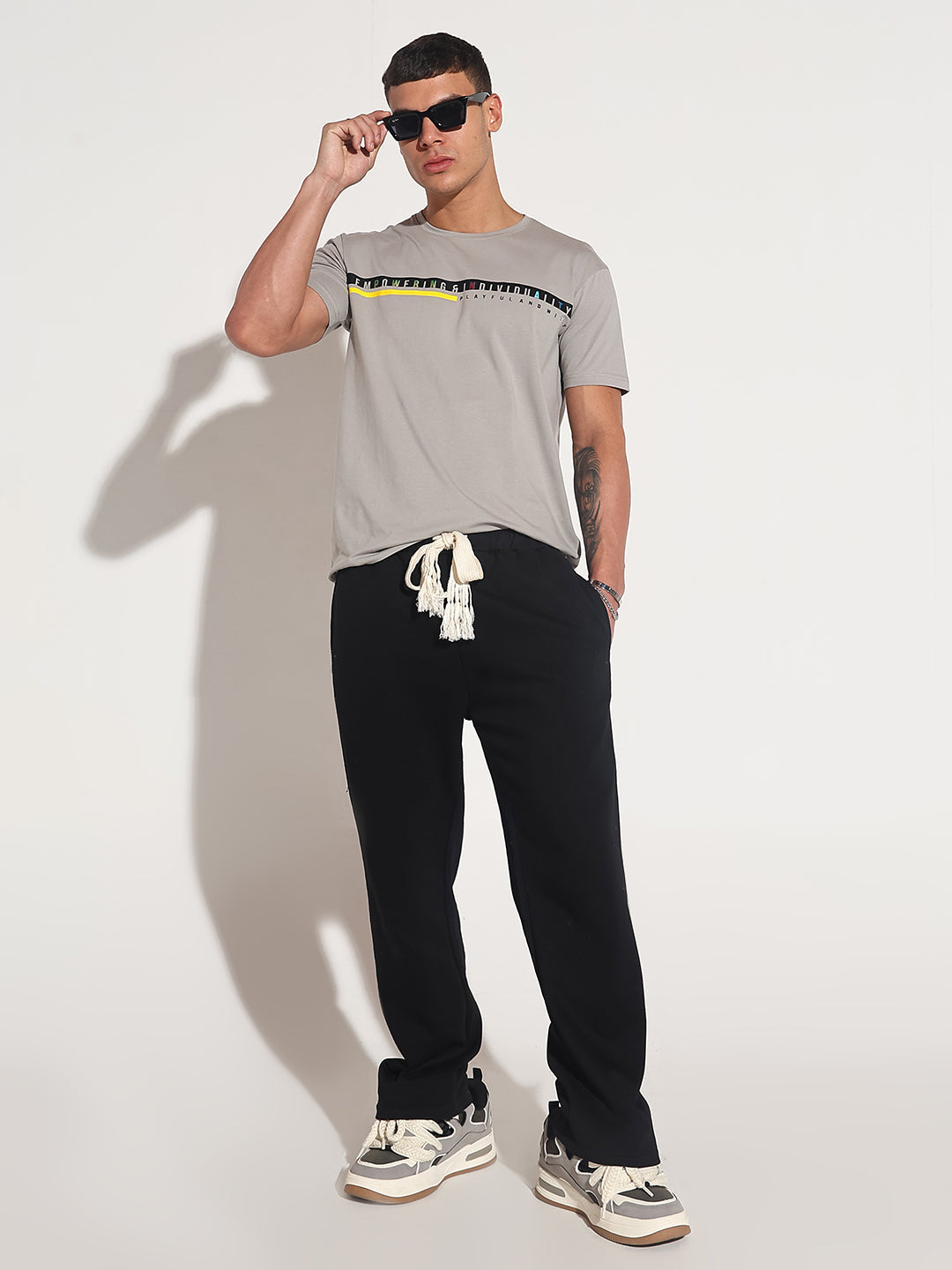 Men's Typography Grey Round Neck Regular Fit T-Shirt