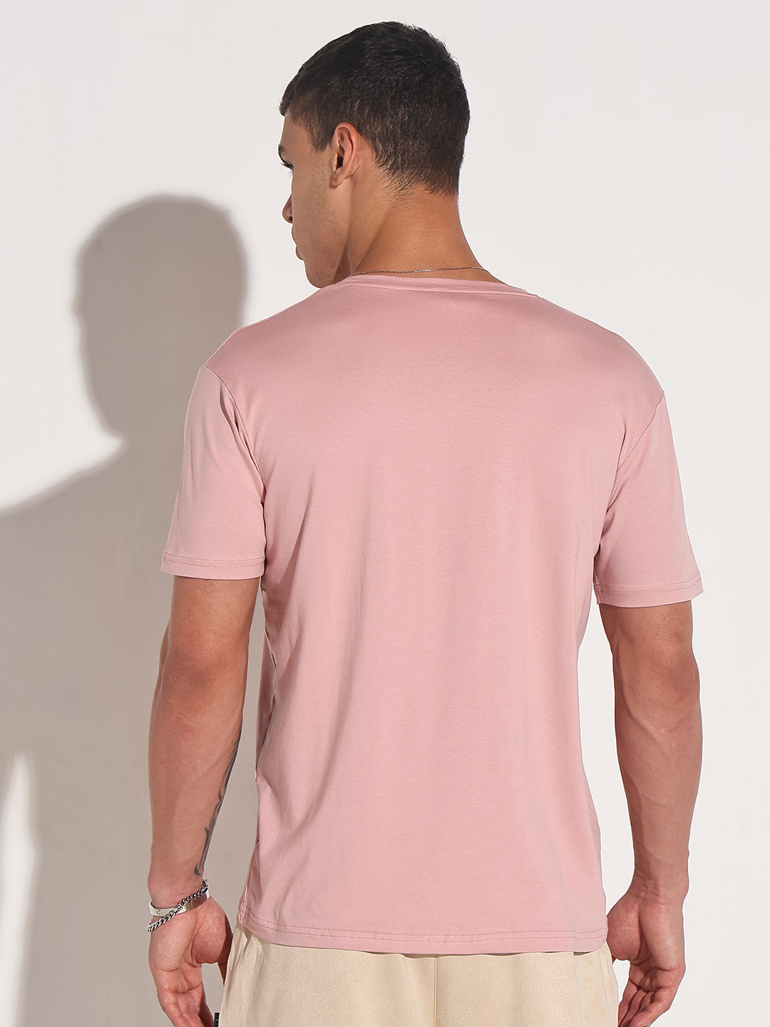 Men's Typography Pink Metallic Print Round Neck Regular Fit T-Shirt
