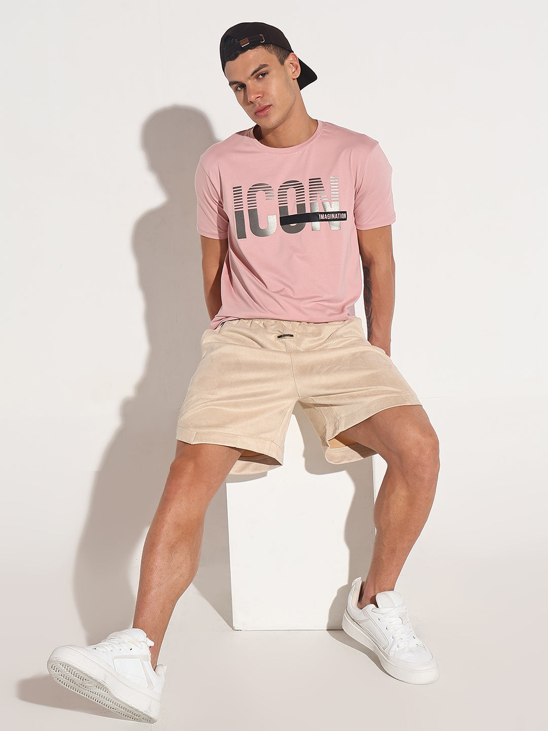 Men's Typography Pink Metallic Print Round Neck Regular Fit T-Shirt