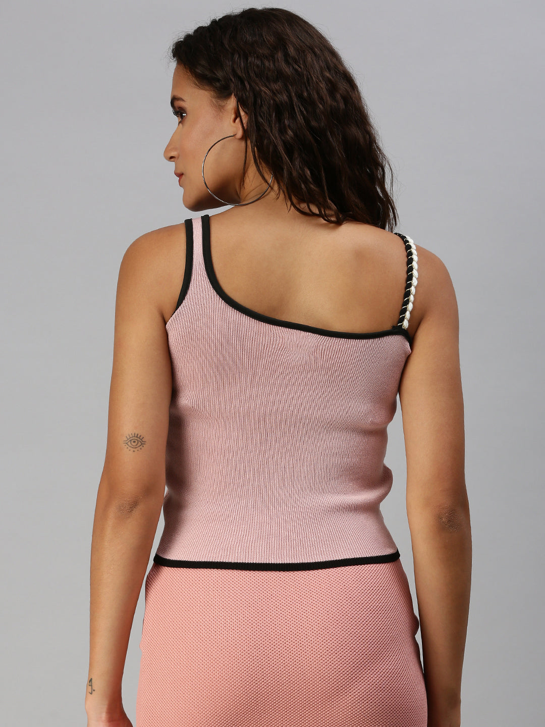 Women Shoulder Straps Solid Mauve Fitted Top