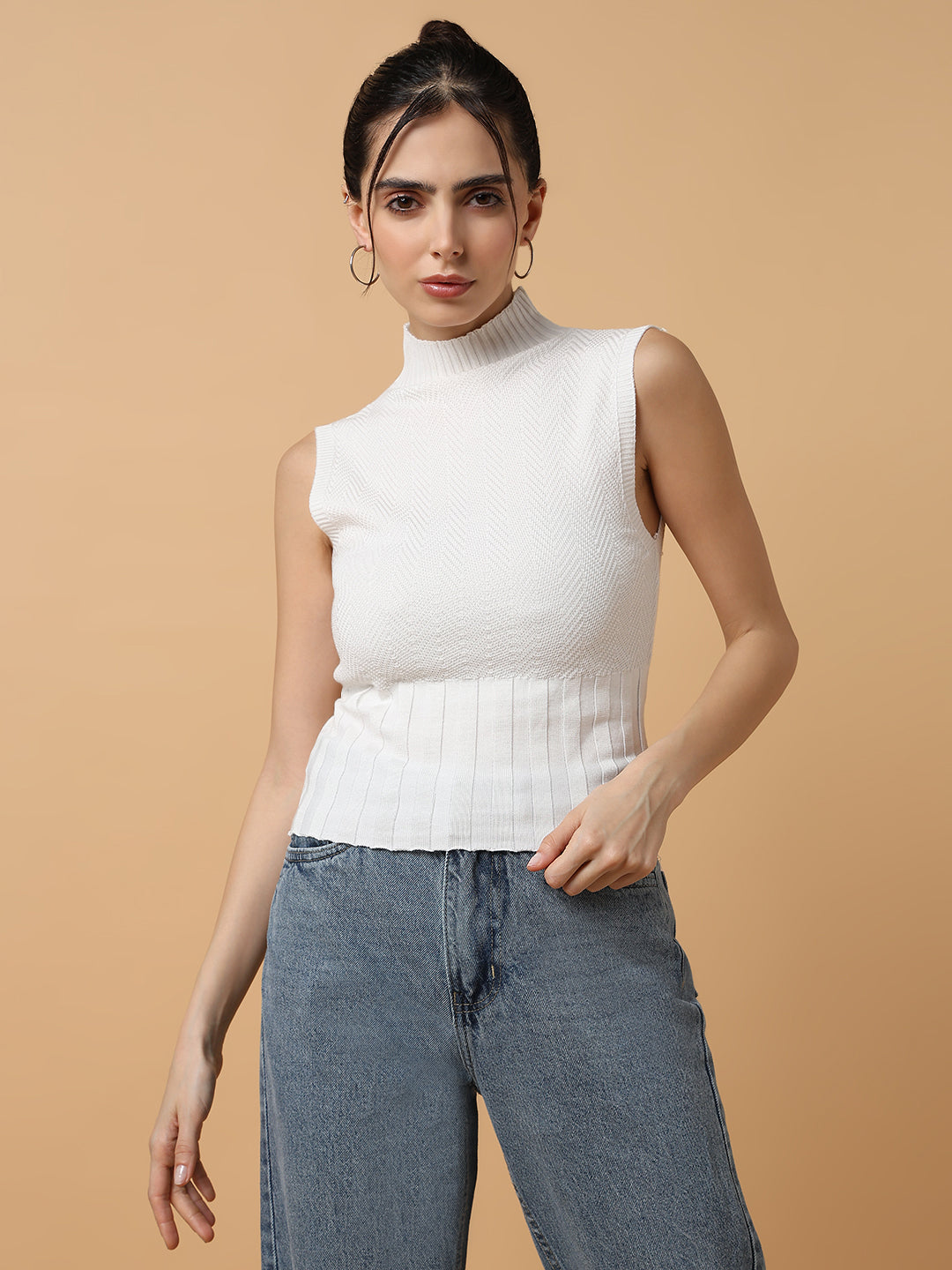 Women White Textured Top