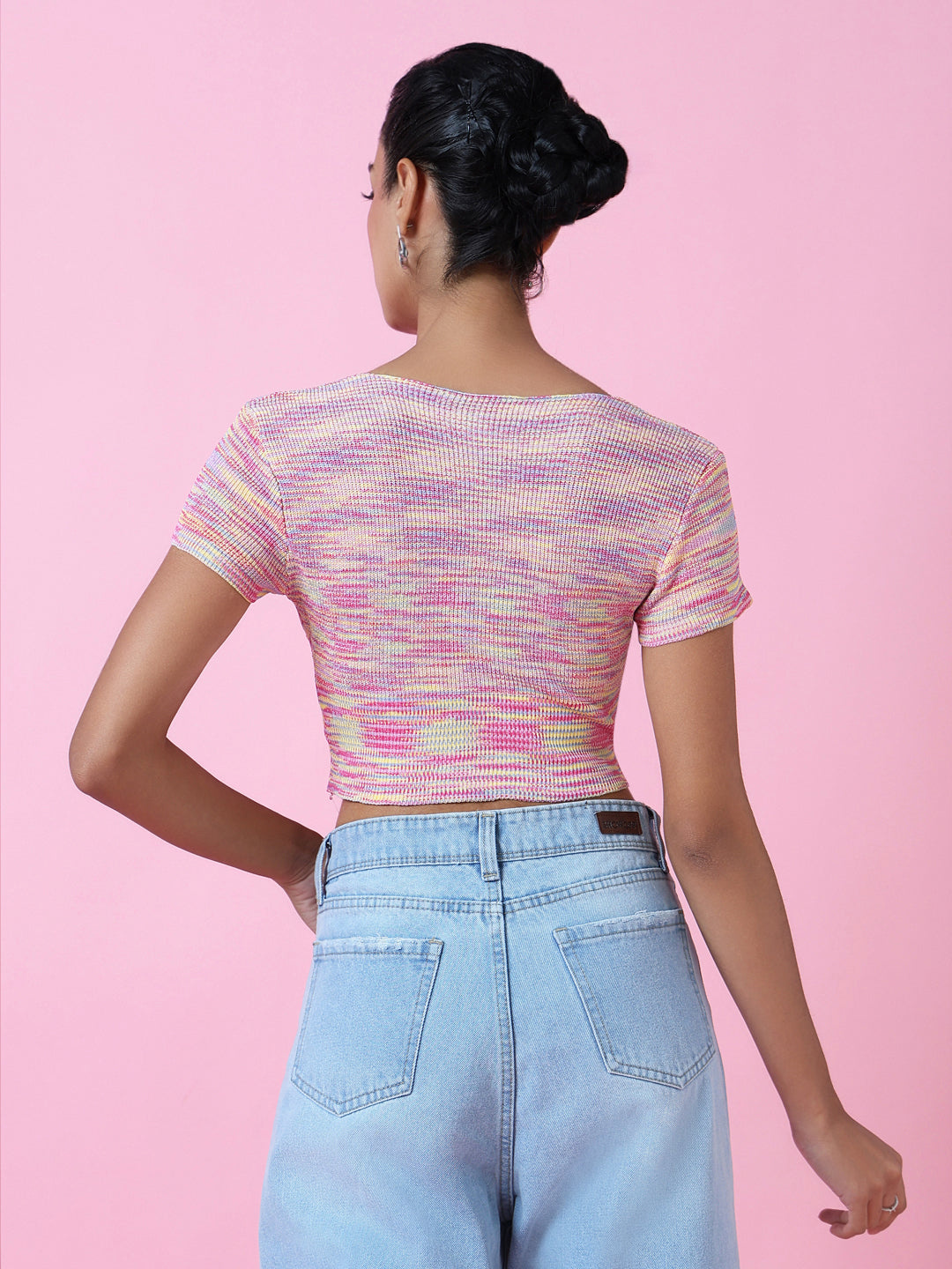 Women Pink Solid Crop Top