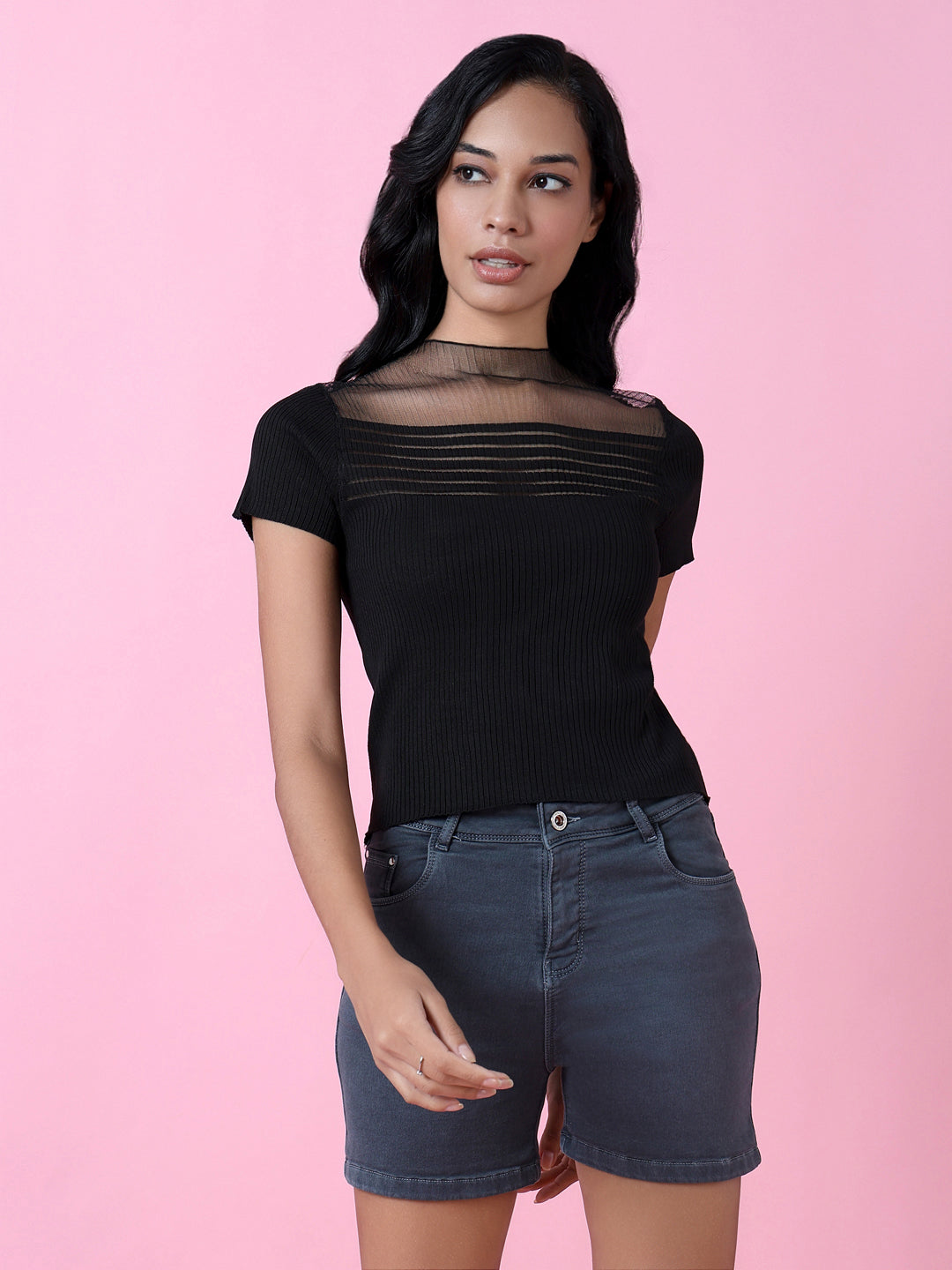 Women Black Solid Top