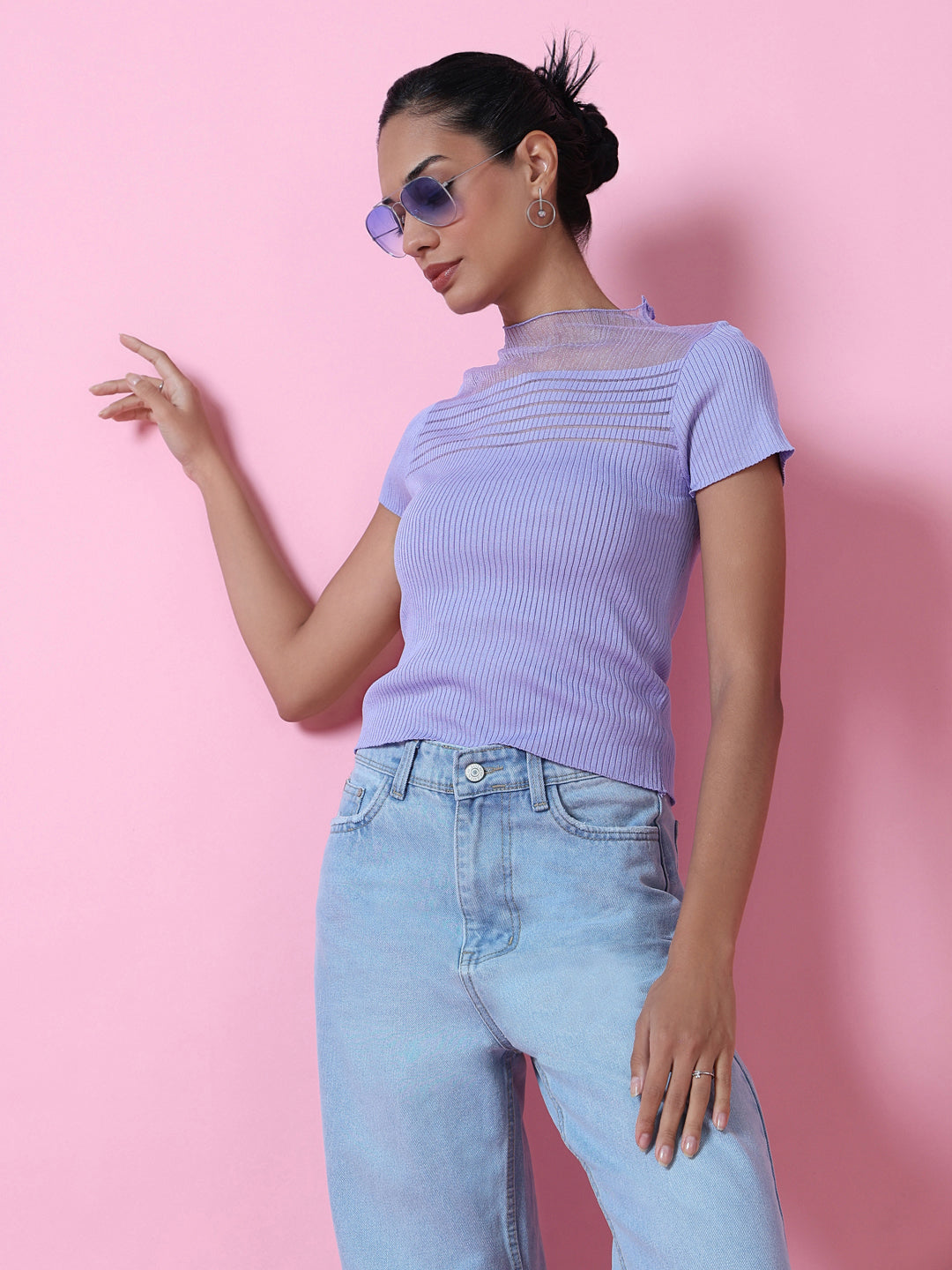 Women Lavender Solid Top