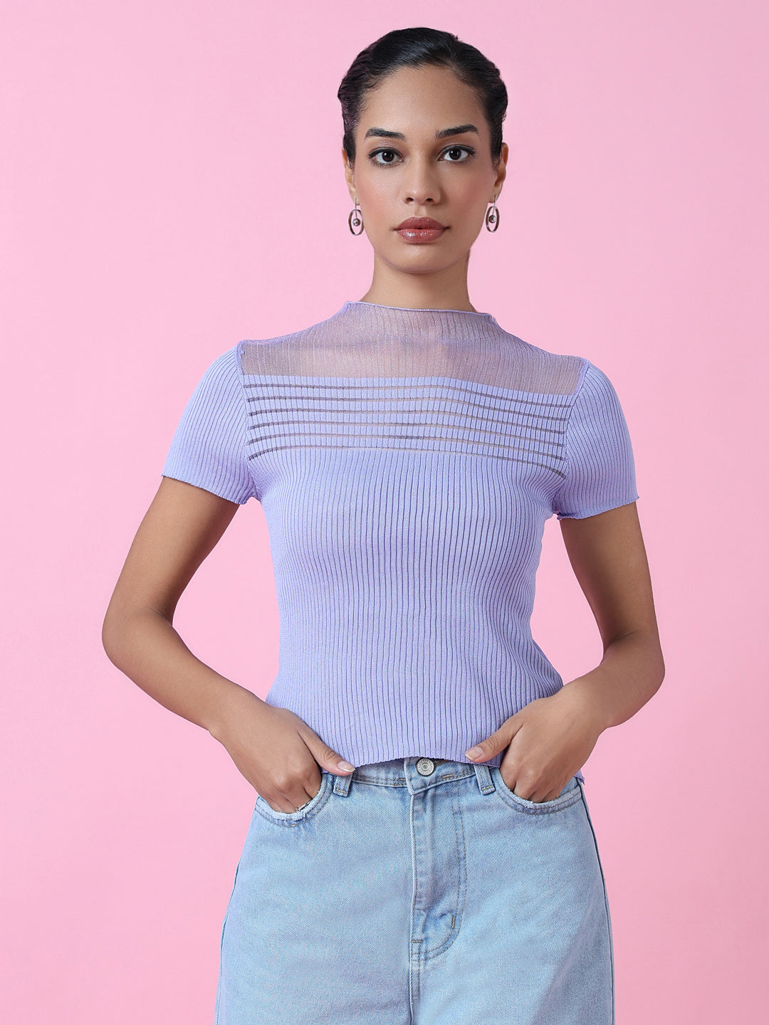 Women Lavender Solid Top