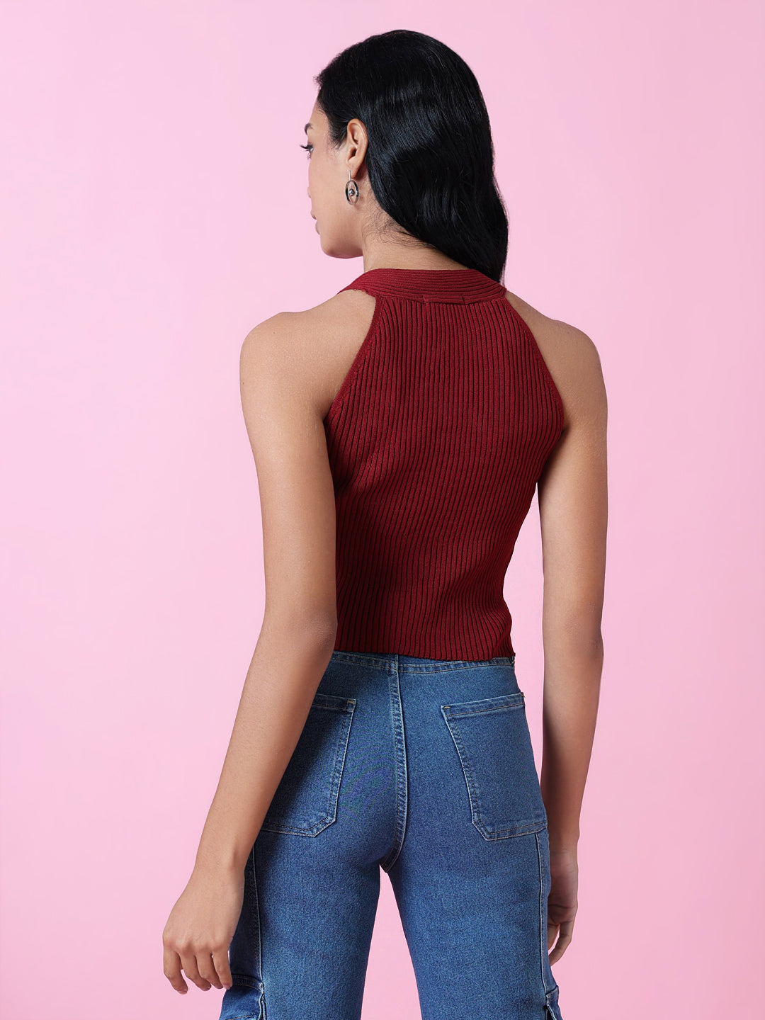 Women Red Solid Crochet Top