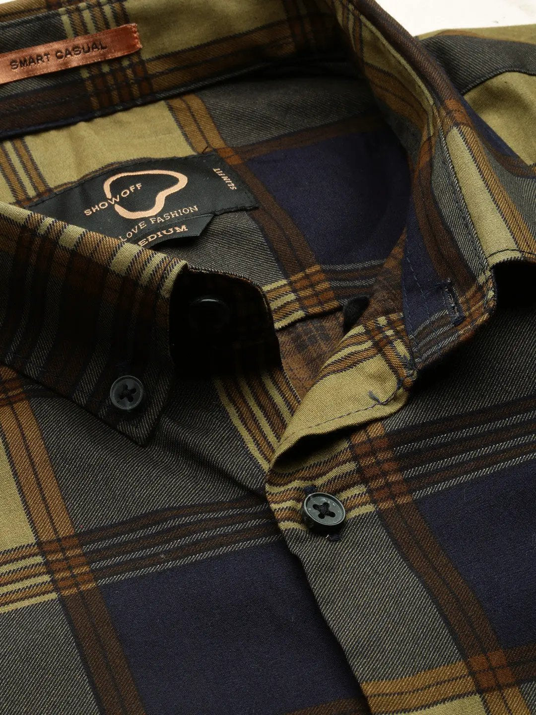 Men's Spread Collar Checked Navy Blue Shirt