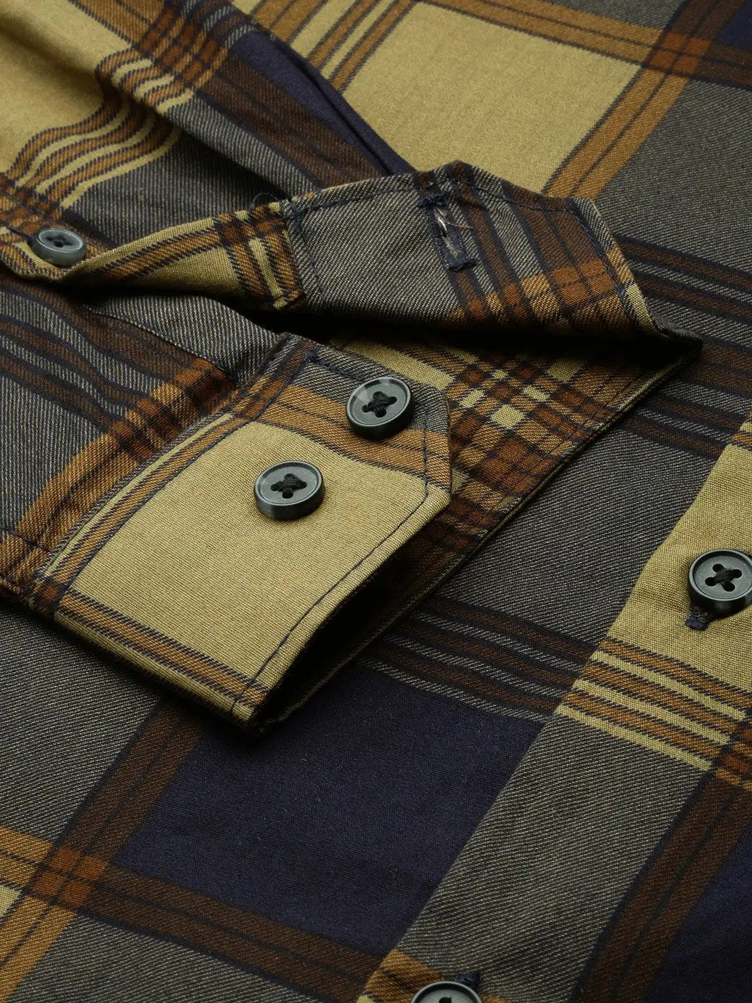 Men's Spread Collar Checked Navy Blue Shirt