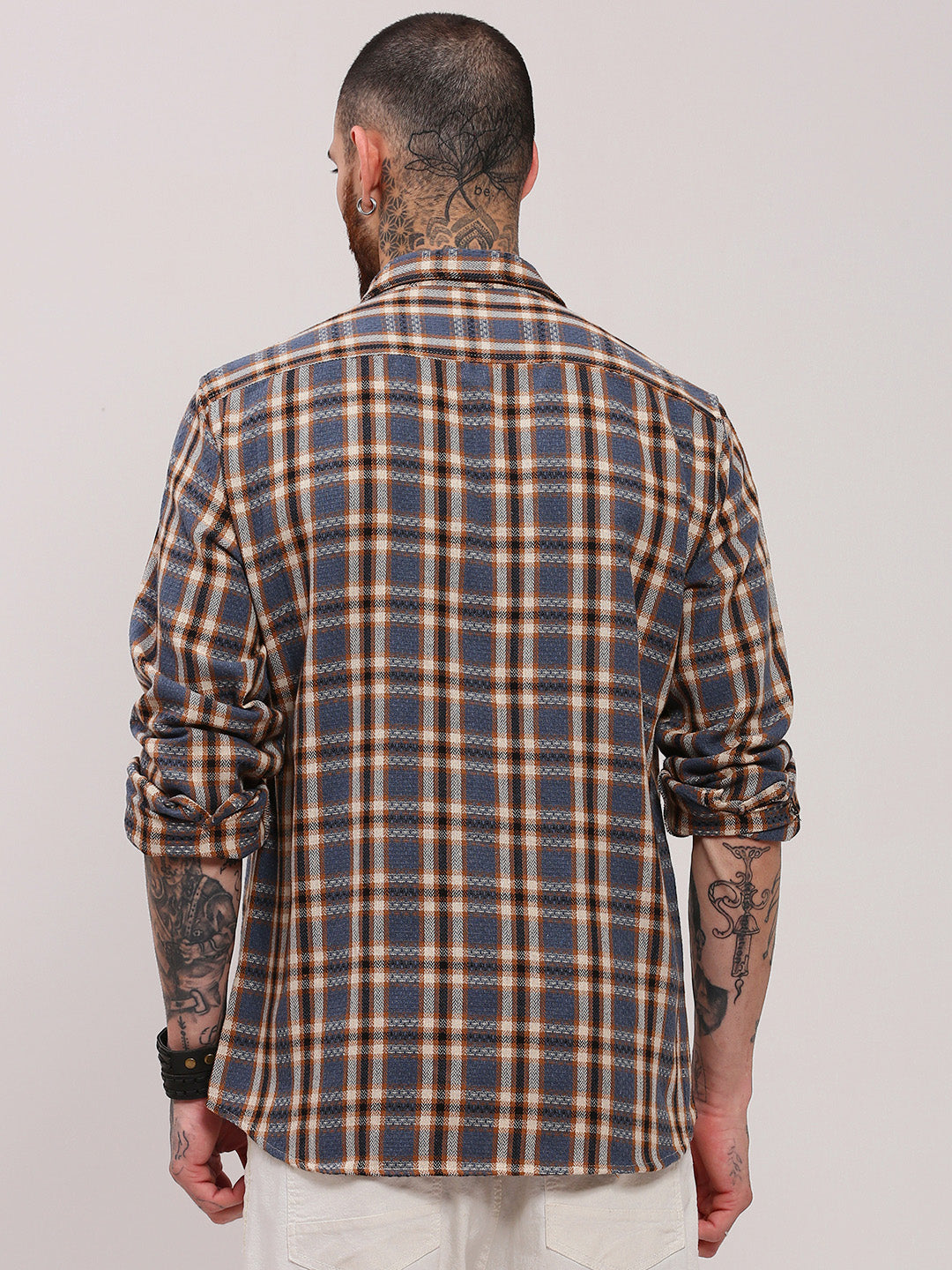 Men Grey Checked Shacket