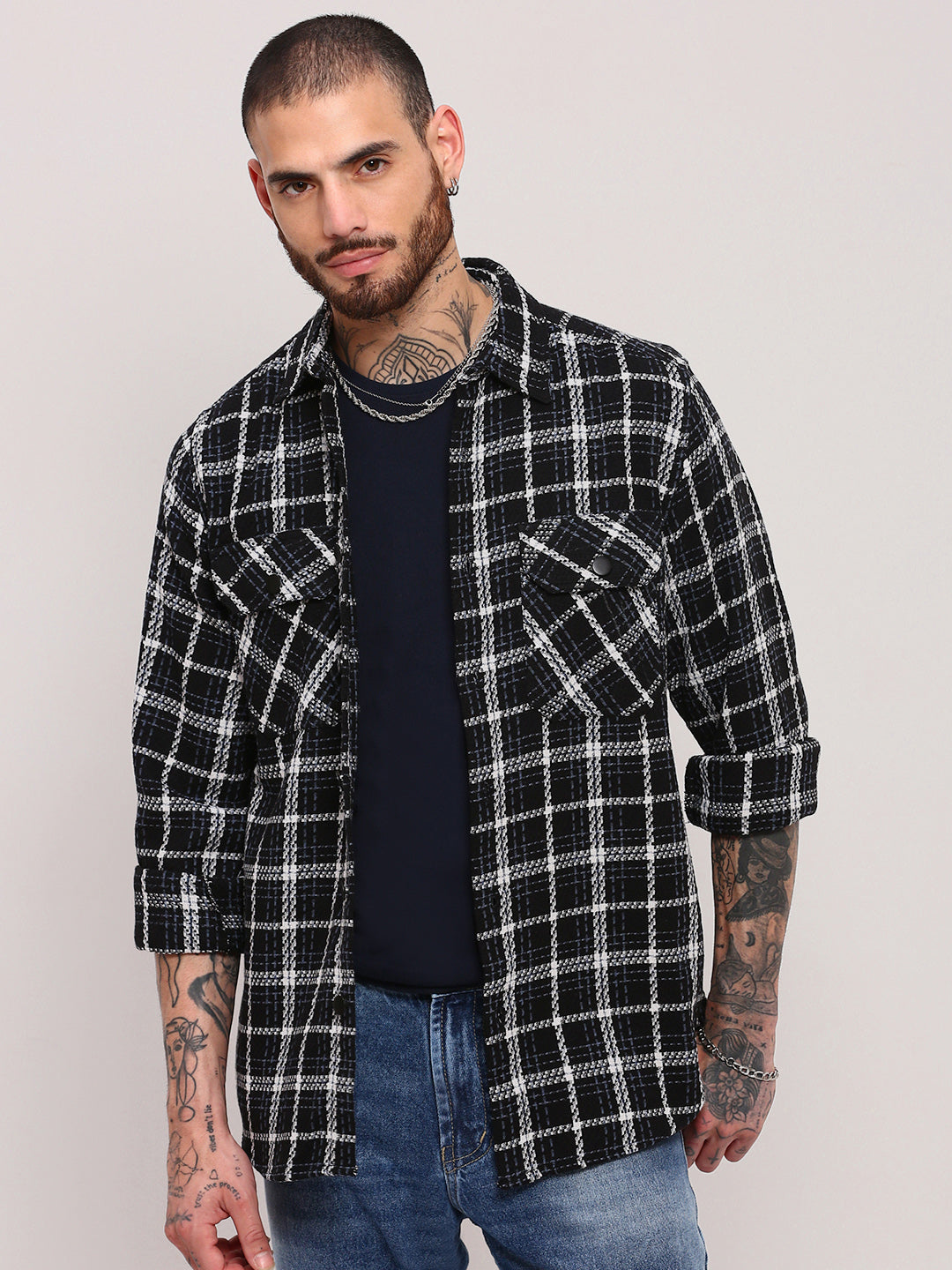 Men Black Checked Shacket