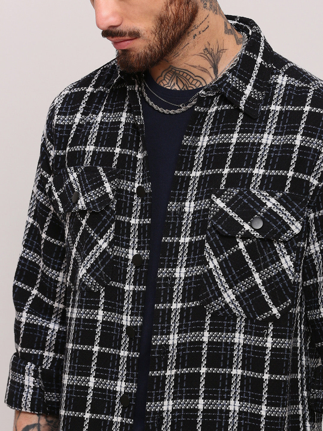 Men Black Checked Shacket