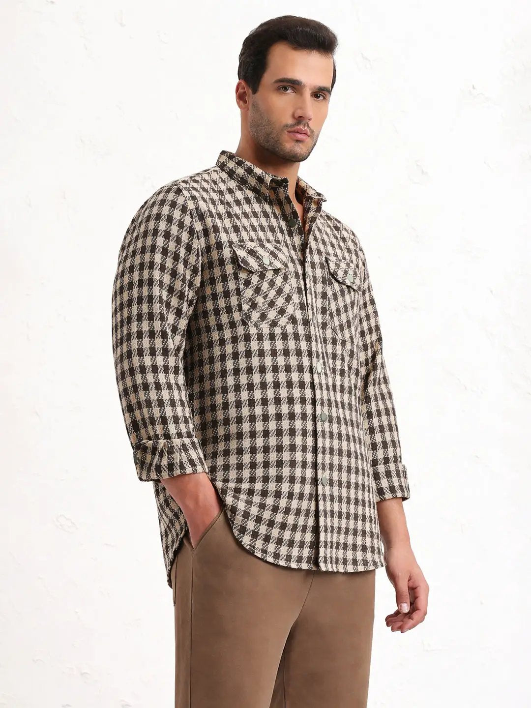 Men's Navy Blue Solid Slim Fit Shacket