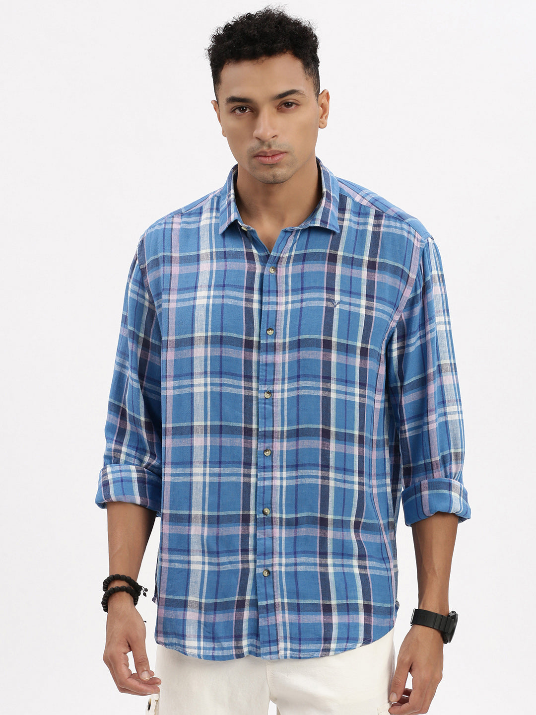 Men Blue Checked Slim Fit Shirt