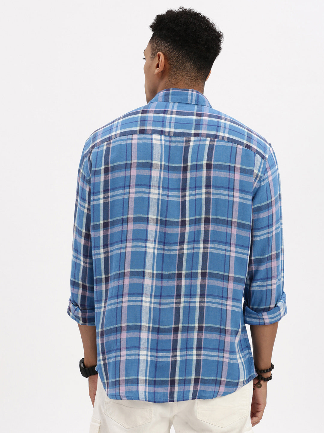 Men Blue Checked Slim Fit Shirt